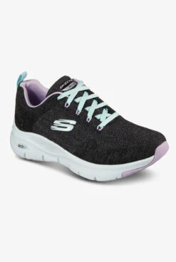 Skechers Sport Women's Arch Fit Comfy Wave Black/Lavender Trim Athletic Lace Up Nursing Shoes -Cherokee Shop ARCHFTBK 4 HV