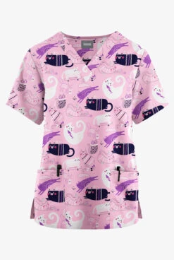 Butter-Soft Originals Playful Kittens Blush Women's 2-Pocket Classic Fit V-Neck Printed Scrub Top