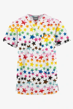 Butter-Soft Originals Happy Stars Unisex 2-Pocket V-Neck Printed Scrub Top