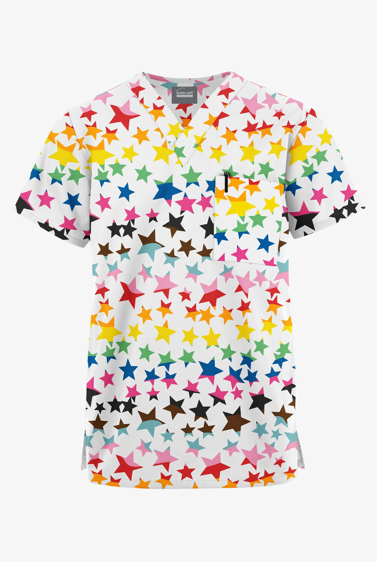 Butter-Soft Originals Happy Stars Unisex 2-Pocket V-Neck Printed Scrub Top Butter-Soft Originals Happy Stars Unisex 2-Pocket V-Neck Printed Scrub Top -Cherokee Shop BSN1171HYS 100423 1
