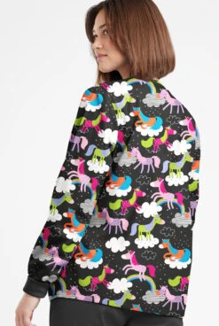 Butter-Soft Originals On The Clouds Women's 3-Pocket Warm-Up Printed Scrub Jacket -Cherokee Shop BSN1182TCBL 092623 3