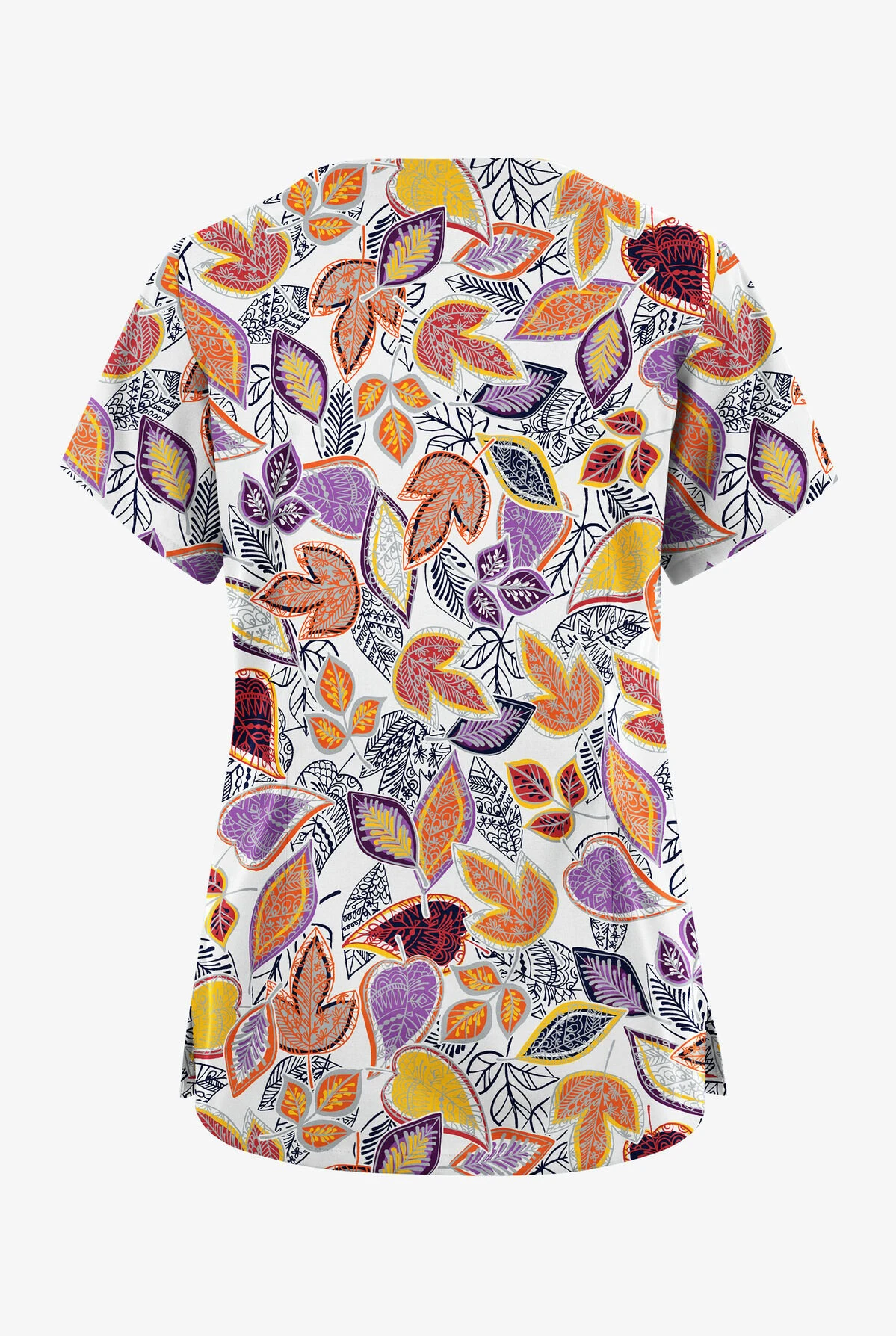 Butter-Soft Originals Filigree Leaves White Printed Women's 6-Pocket Scallop Neck Scrub Top Butter-Soft Originals Filigree Leaves White Printed Women's 6-Pocket Scallop Neck Scrub Top -Cherokee Shop BSN1194FGWT 2