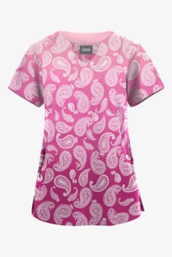 Butter-Soft Originals Paisley Gradient Fuchsia Women's 2-Pocket Scallop Neck Printed Scrub TopĀ