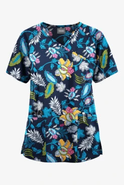 Butter-Soft Originals Imperial Jacobean Women's 3-Pocket Mock Wrap Raglan Sleeve Printed Scrub TopĀ