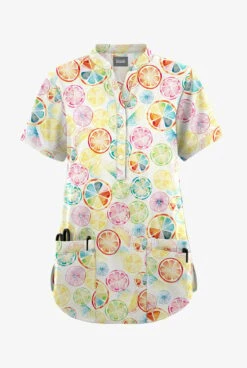 Butter-Soft Originals Citrus Slice Women's 6-Pocket Mandarin Collar Printed Scrub Top 