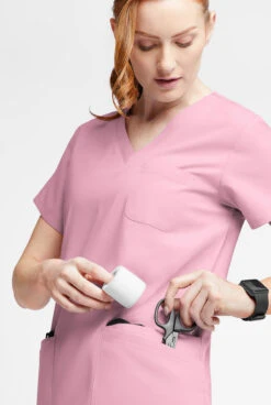 Butter-Soft Originals Women's 7-Pocket Curved V-Neck Scrub Top -Cherokee Shop BSN1638 102523 BLUSH 4 HV