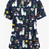 Butter-Soft Originals Llama Love Navy Women's 3-Pocket Mock Wrap With Ties Printed Scrub Top