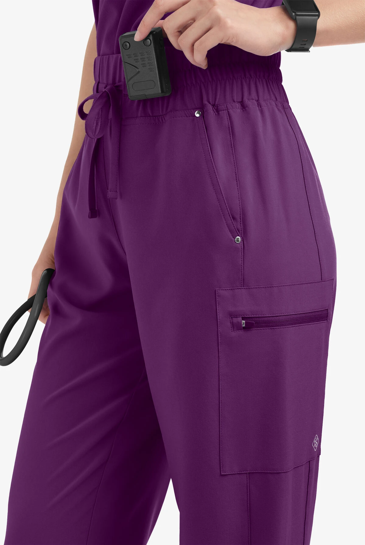 Easy STRETCH by Butter-Soft Ellie Women's 5-Pocket High Waisted Wide Leg Scrub Pants - Petite Easy STRETCH By Butter-Soft Ellie Women's 5-Pocket High Waisted Wide Leg Scrub Pants - Petite -Cherokee Shop BU4232 EGGPL 2