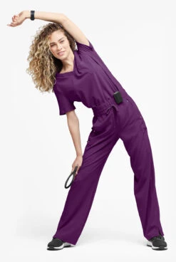 Easy STRETCH By Butter-Soft Ellie Women's 5-Pocket High Waisted Wide Leg Scrub Pants - Petite 3 Easy STRETCH By Butter-Soft Ellie Women's 5-Pocket High Waisted Wide Leg Scrub Pants - Petite -Cherokee Shop BU4232 EGGPL 4