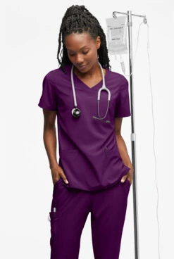 Easy STRETCH By Butter-Soft™ Tessa Women's 5-Pocket V-Neck Scrub Top -Cherokee Shop BU4566 103023 EGGPL 4