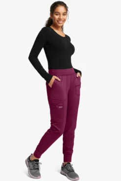 Cherokee Workwear Revolution Women's 5-Pocket STRETCH Cargo Jogger Scrub Pants - Petite -Cherokee Shop CK115 WINE 4 S