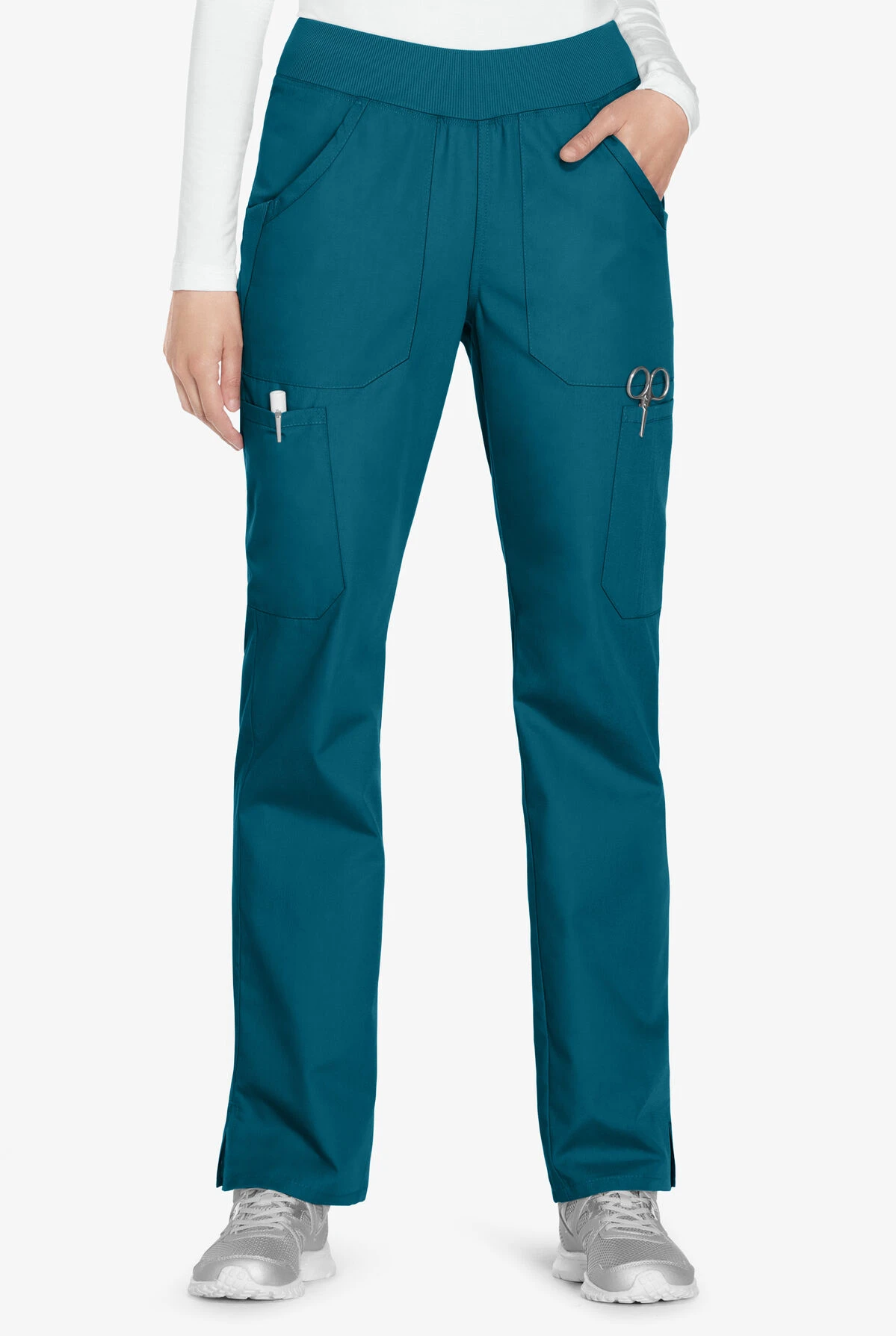 Cherokee Workwear Women's 6-Pocket Rib-Knit Waistband Pull-On Cargo Scrub Pants - Petite Cherokee Workwear Women's 6-Pocket Rib-Knit Waistband Pull-On Cargo Scrub Pants - Petite -Cherokee Shop CK210 CARIB 1