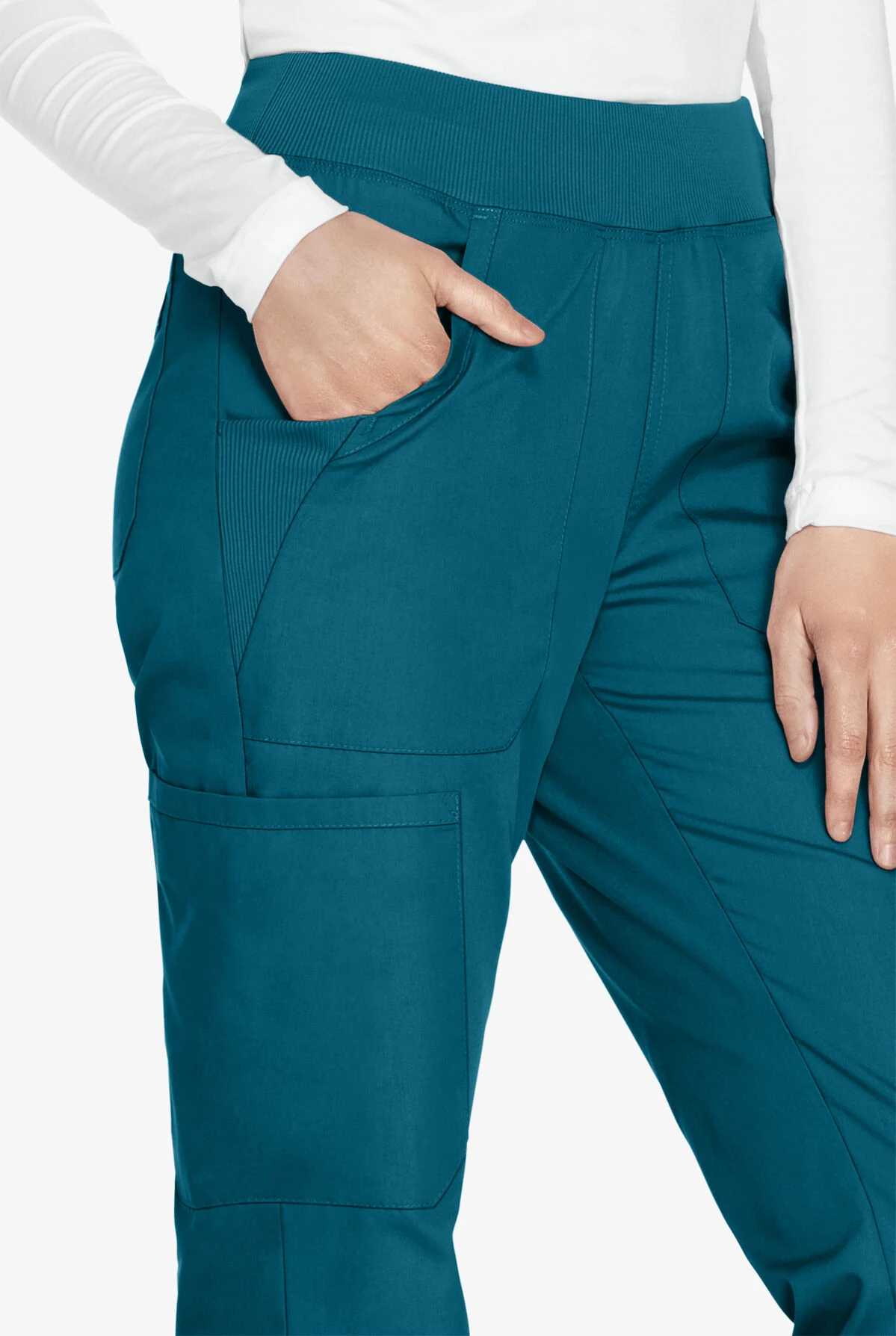 Cherokee Workwear Women's 6-Pocket Rib-Knit Waistband Pull-On Cargo Scrub Pants - Petite Cherokee Workwear Women's 6-Pocket Rib-Knit Waistband Pull-On Cargo Scrub Pants - Petite -Cherokee Shop CK210 CARIB 2 HV