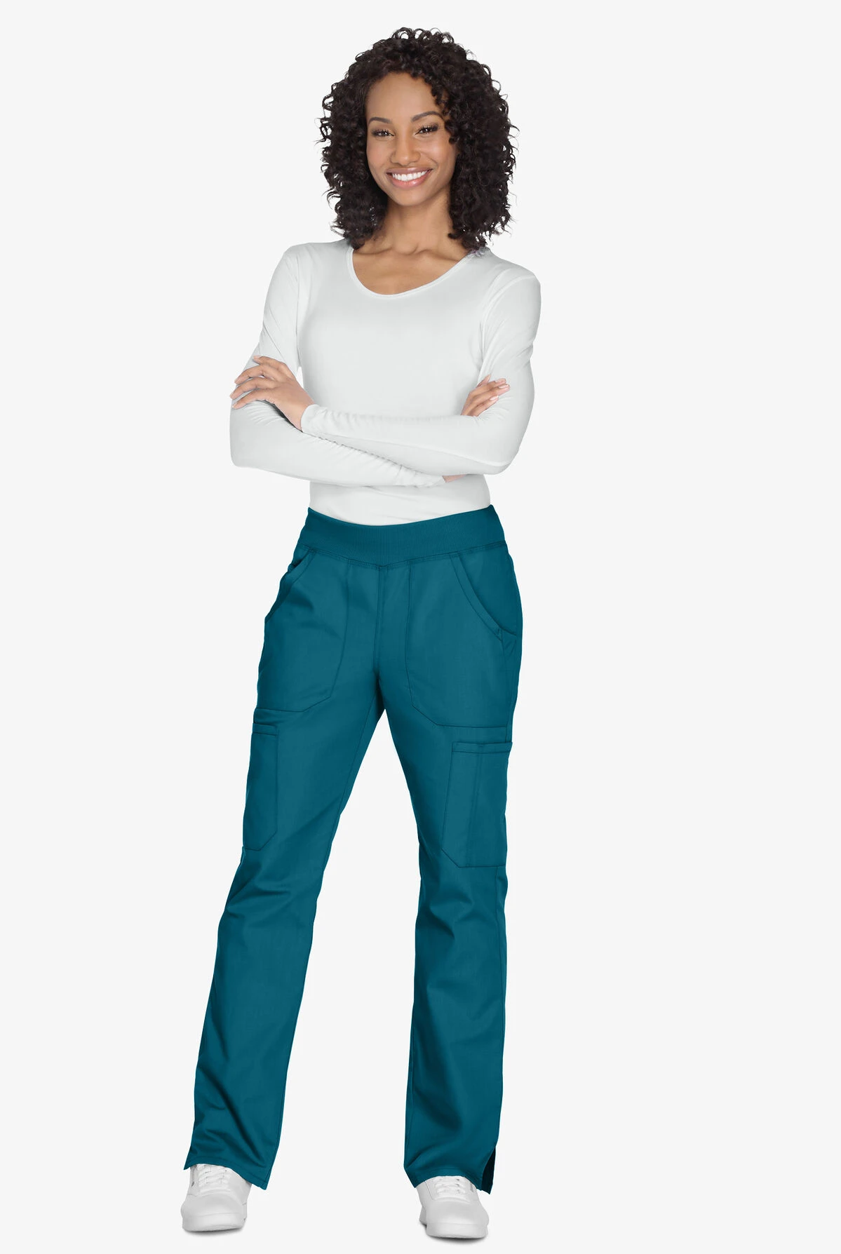 Cherokee Workwear Women's 6-Pocket Rib-Knit Waistband Pull-On Cargo Scrub Pants - Petite Cherokee Workwear Women's 6-Pocket Rib-Knit Waistband Pull-On Cargo Scrub Pants - Petite -Cherokee Shop CK210 CARIB 6 S
