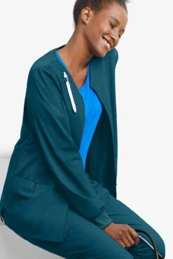 UA Exclusive Cherokee Workwear Professionals Active Women's 4-Pocket STRETCH Zip Front Scrub Jacket -Cherokee Shop CK390 CARIB 6