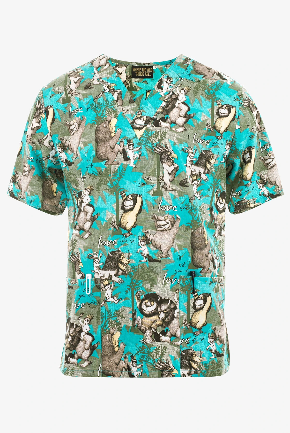 Tooniforms Where The Wild Things Are Wild Rumpus Unisex 2-Pocket STRETCH V-Neck Print Scrub Top Cherokee Tooniforms Where The Wild Things Are Wild Rumpus Unisex 2-Pocket STRETCH V-Neck Print Scrub Top -Cherokee Shop CK606WDUP 1