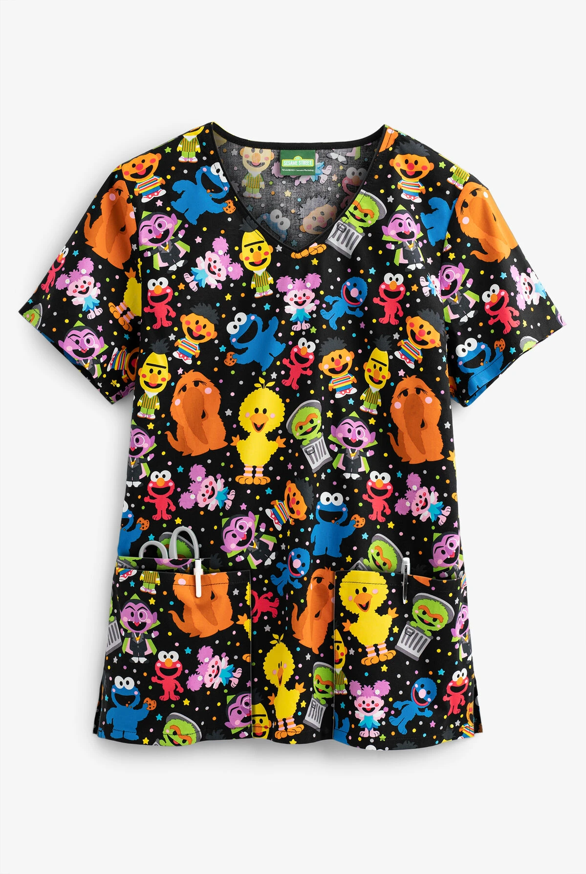 Cherokee Tooniforms Sesame Street Mini Sesame Women's 3-Pocket V-Neck Print Scrub Top Cherokee Tooniforms Sesame Street Mini Sesame Women's 3-Pocket V-Neck Print Scrub Top -Cherokee Shop CK614SWM 1