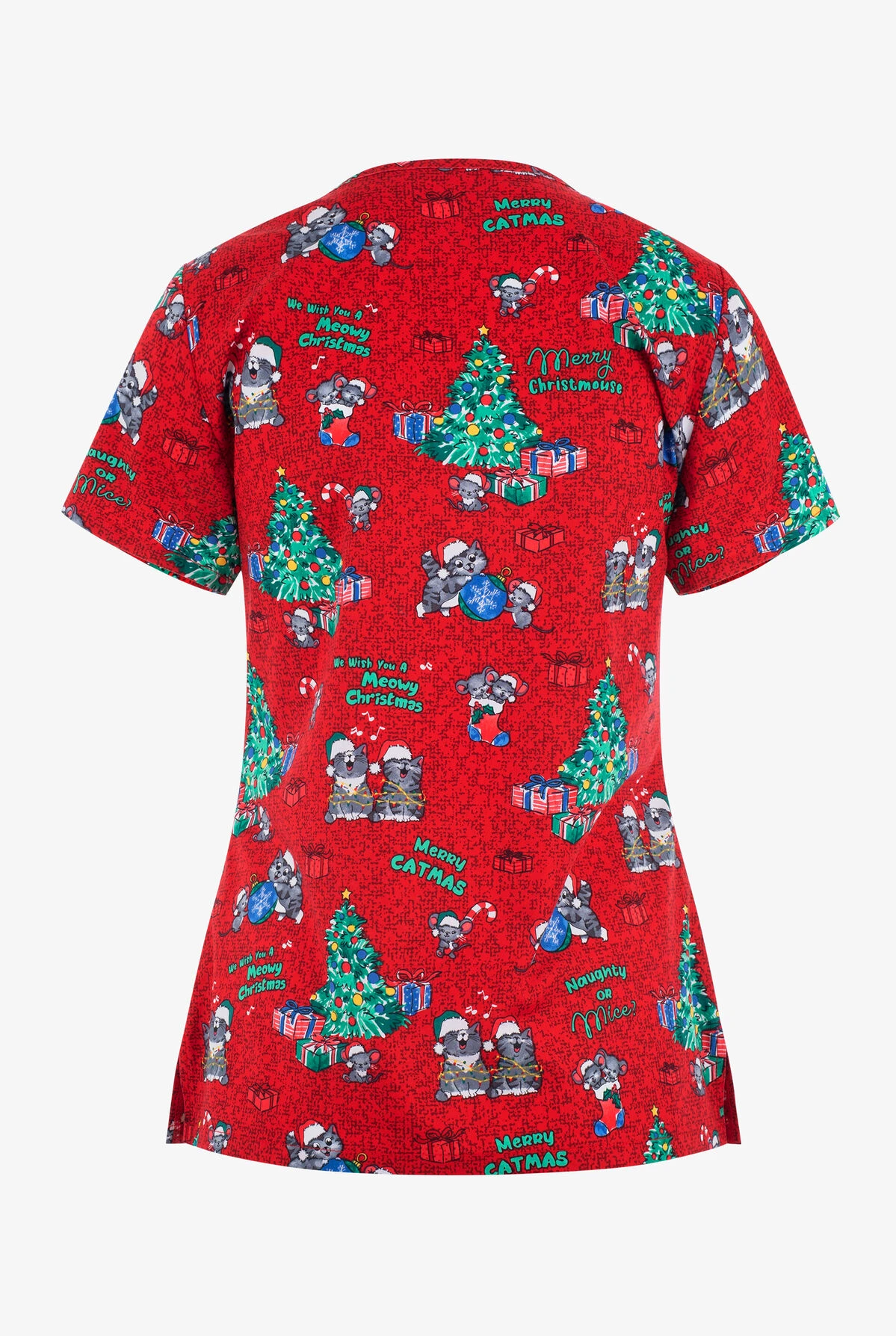 Cherokee Genuine Meowy Christmouse Women's 2-Pocket STRETCH V-Neck Print Scrub Top Cherokee Genuine Meowy Christmouse Women's 2-Pocket STRETCH V-Neck Print Scrub Top -Cherokee Shop CK616MWCM 101223 2