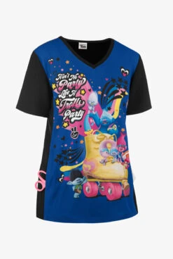 Cherokee Tooniforms DreamWorks Trolls Party Women's 1-Pocket V-Neck Print Scrub Top 2 Cherokee Tooniforms DreamWorks Trolls Party Women's 1-Pocket V-Neck Print Scrub Top -Cherokee Shop CK627TOP 3
