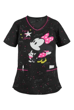 Cherokee Tooniforms Disney You Are Loved Women's 2-Pocket V-Neck Print Scrub Top