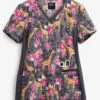 Cherokee Iflex Spotted In The Wild Women's 4-Pocket V-Neck STRETCH Print Scrub Top