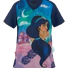 Cherokee Tooniforms Disney Jasmine Nights Women's 1-Pocket V-Neck Print Scrub Top