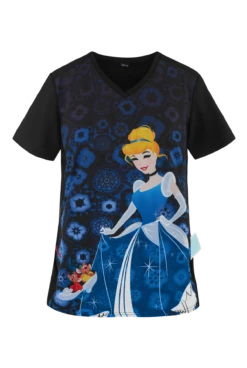 Cherokee Tooniforms Disney Glass Slipper Women's 1-Pocket V-Neck Print Scrub Top