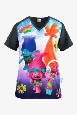 Cherokee Tooniforms Trolls Musical Genius Women's 1-Pocket V-Neck Print Scrub Top
