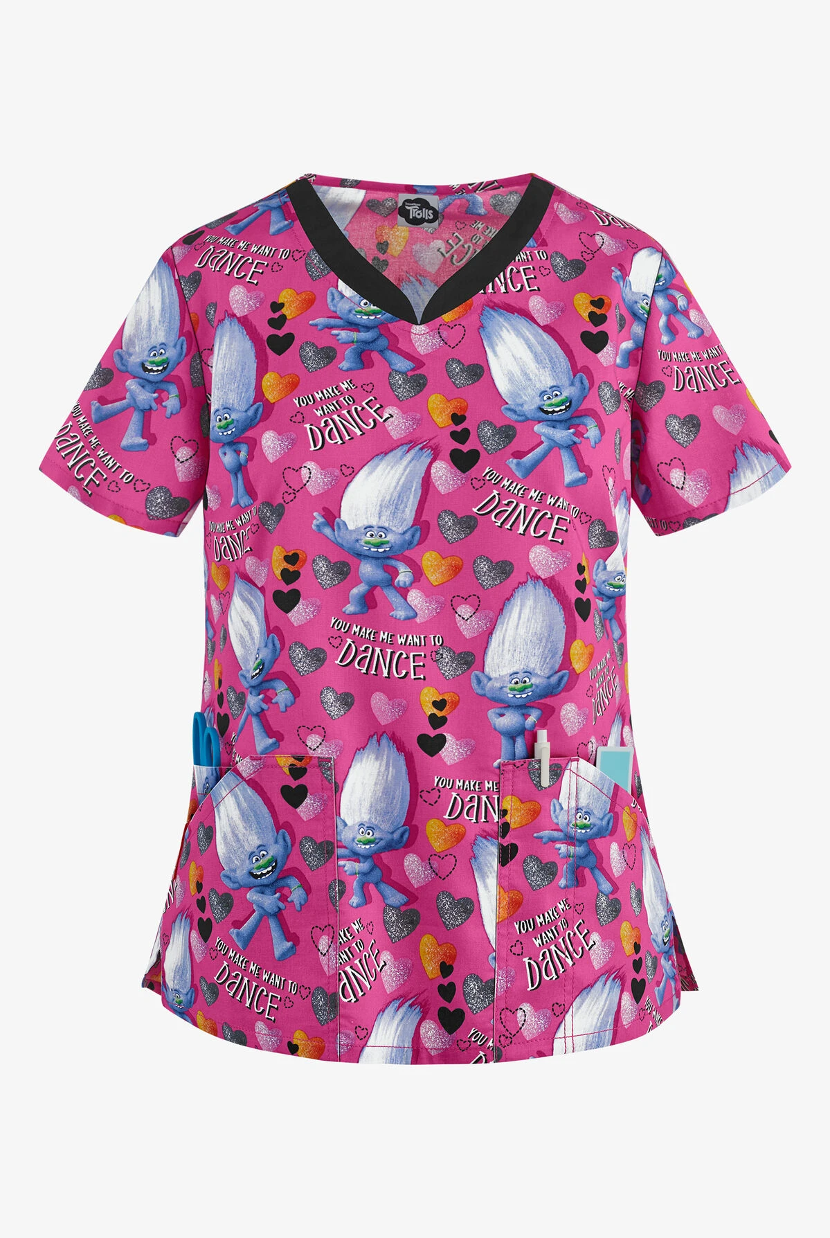 Cherokee Tooniforms DreamWorks Trolls Diamond Dance Women's 3-Pocket V-Neck Print Scrub Top Cherokee Tooniforms DreamWorks Trolls Diamond Dance Women's 3-Pocket V-Neck Print Scrub Top -Cherokee Shop CK646TOD 1