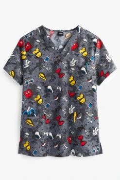 Cherokee Tooniforms Gang Of Six Disney Unisex 4-Pocket STRETCH V-Neck Print Scrub Top