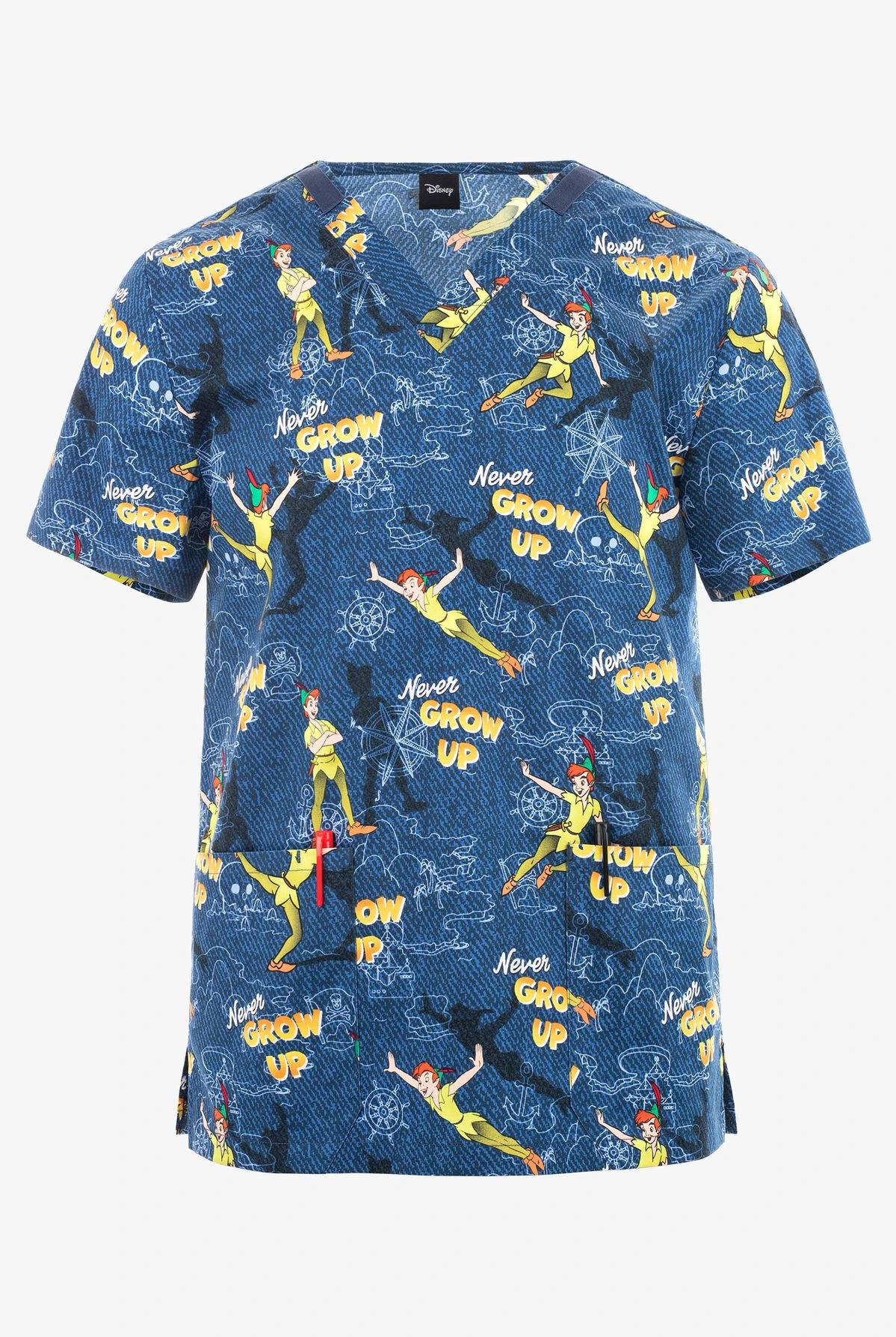 Tooniforms Disney's Peter Pan Come With Me Unisex 2-Pocket STRETCH V-Neck Print Scrub Top Cherokee Tooniforms Disney's Peter Pan Come With Me Unisex 2-Pocket STRETCH V-Neck Print Scrub Top -Cherokee Shop CK728PEOM 1