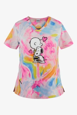 Cherokee Tooniforms Peanuts Dog's Best Friend Women's 2-Pocket V-Neck Print Scrub Top