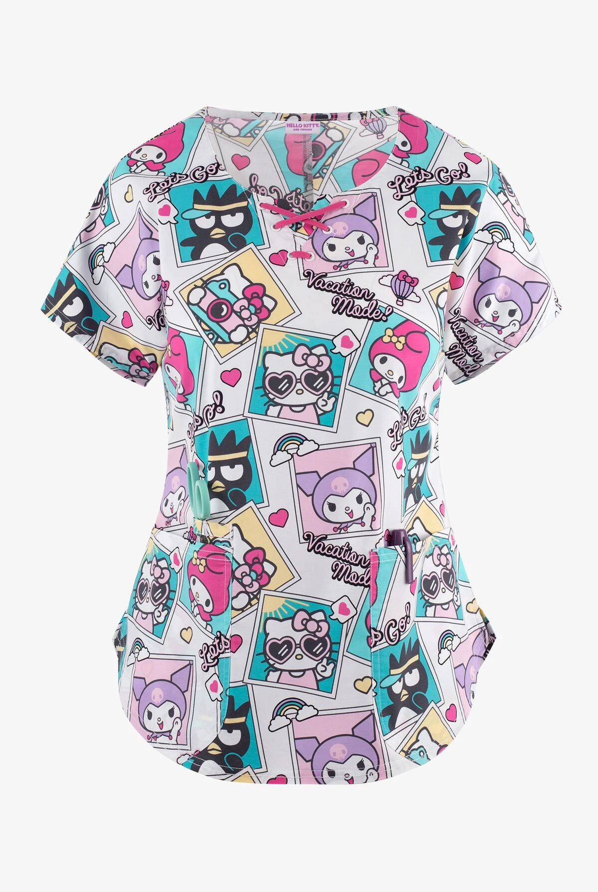 Tooniforms Let's Go Hello Kitty Women's 2-Pocket STRETCH Notch Neck Print Scrub Top Cherokee Tooniforms Let's Go Hello Kitty Women's 2-Pocket STRETCH Notch Neck Print Scrub Top -Cherokee Shop CK787HSLG 1