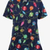 UA Butter-Soft STRETCH Bright Baubles Navy Women's 2-Pocket V-Neck Printed Scrub Top