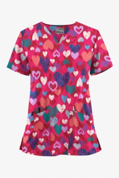 UA Butter-Soft STRETCH Sweet Love Fuchsia Women's 2-Pocket V-Neck Printed Scrub Top