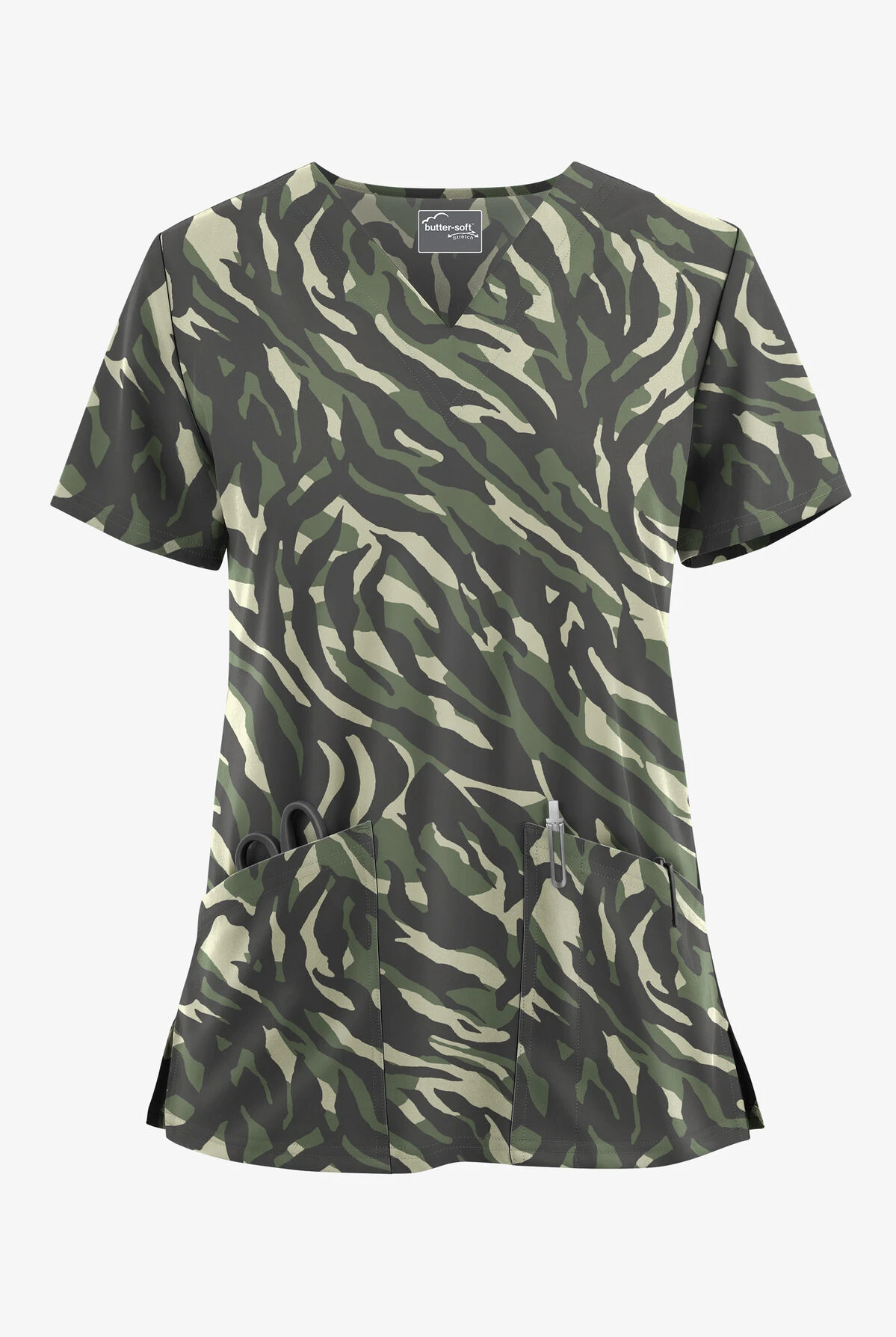 UA Butter-Soft STRETCH Zebra Camo Pewter Women's 2-Pocket V-Neck Printed Scrub Top UA Butter-Soft STRETCH Zebra Camo Pewter Women's 2-Pocket V-Neck Printed Scrub Top -Cherokee Shop CS542ZCPW 100423 1