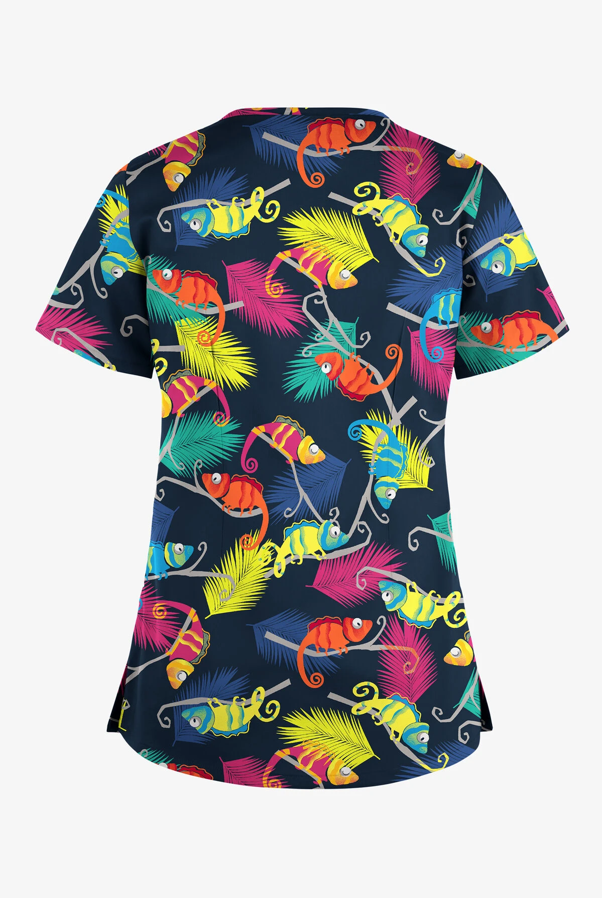 UA Butter-Soft STRETCH Chameleon Adventure Navy Women's 4-Pocket Crisscross Printed Scrub Top UA Butter-Soft STRETCH Chameleon Adventure Navy Women's 4-Pocket Crisscross Printed Scrub Top -Cherokee Shop CS756CANV 092823 2