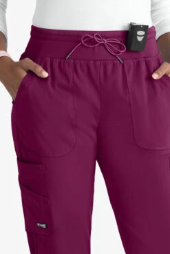 Grey's Anatomy™ By Barco Spandex STRETCH Carly Women's 7-Pocket Cargo Jogger Scrub Pants - Petite -Cherokee Shop GRS527 WINE 3 HV