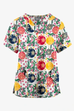 Butter-Soft Originals Baubles And Berries Women's 2-Pocket Classic Fit V-Neck Printed Scrub Top