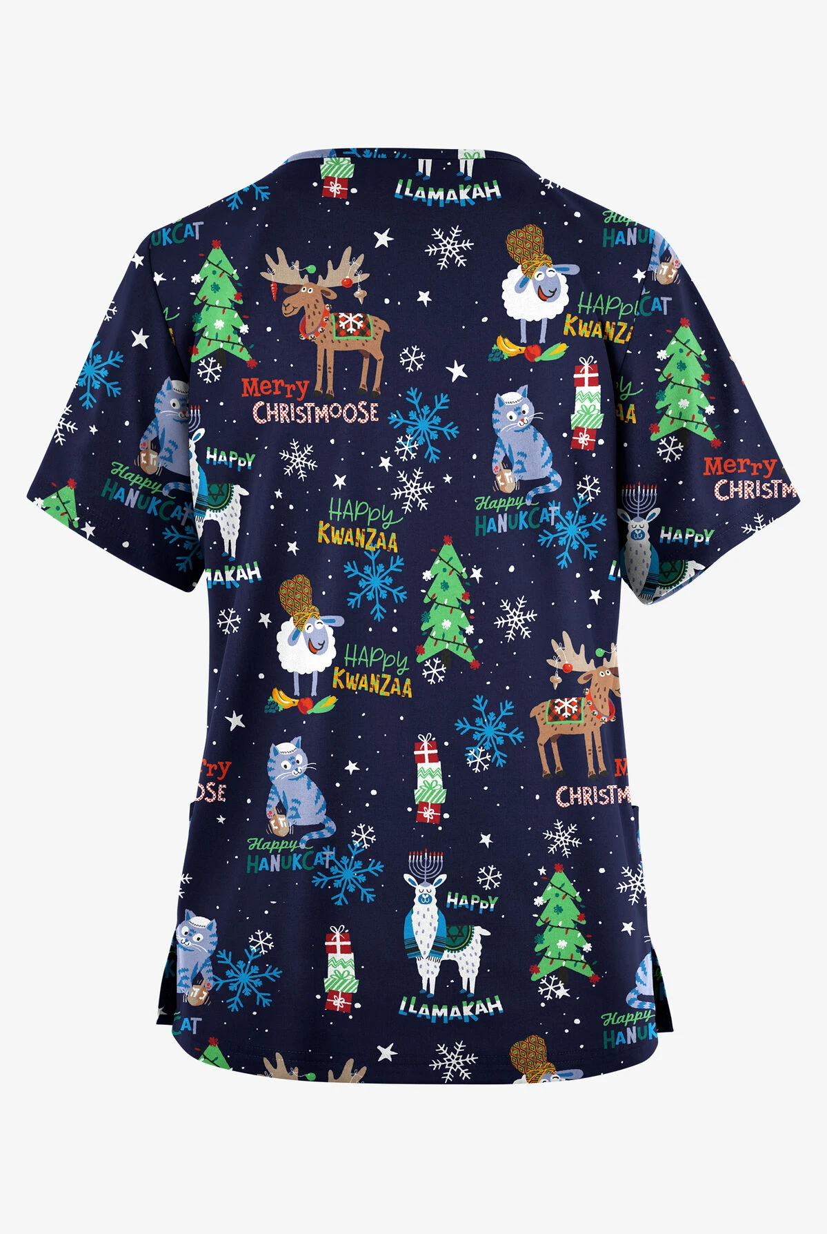 Butter-Soft Originals Chrismahanv Kwanzakah Women's 2-Pocket Classic Fit V-Neck Printed Scrub Top Butter-Soft Originals Chrismahanv Kwanzakah Women's 2-Pocket Classic Fit V-Neck Printed Scrub Top -Cherokee Shop H1162CHNV 092823 2