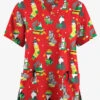 Butter-Soft Originals Playful Christmas Red Women's 2-Pocket Classic Fit V-Neck Printed Scrub Top