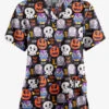 Butter-Soft Originals Trick Or Treat Black Printed Women's 2-Pocket Classic Fit V-Neck Scrub Top