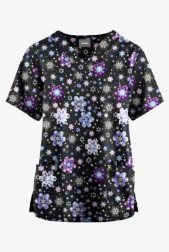 Butter-Soft Originals Winter Nights Black Printed Women's 2-Pocket Classic Fit V-Neck Scrub Top