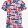 Butter-Soft Originals Happy Fourth Navy Unisex 2-Pocket V-Neck Printed Scrub Top
