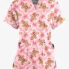 Butter-Soft Cookie Angel Blush Women’s 4-Pocket V Notch-Neck Print Scrub Top