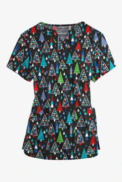 Butter-Soft X-Mas Park Women’s 4-Pocket V Notch-Neck Print Scrub Top