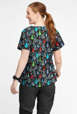 Butter-Soft X-Mas Park Women’s 4-Pocket V Notch-Neck Print Scrub Top -Cherokee Shop H1531XPBL 3