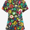 Butter-Soft Originals Jolly Baubles Black Printed Women's 7-Pocket Rounded V-Neck Scrub Top