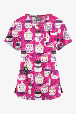 Butter-Soft Originals Morning Treats Fuchsia Women's 7-Pocket Rounded V-Neck Printed Scrub Top