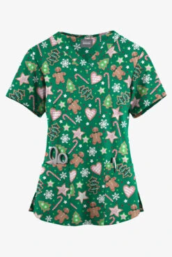 Butter-Soft Originals Baking For Santa Hunter Women's 4-Pocket Rounded V-Neck Printed Scrub Top